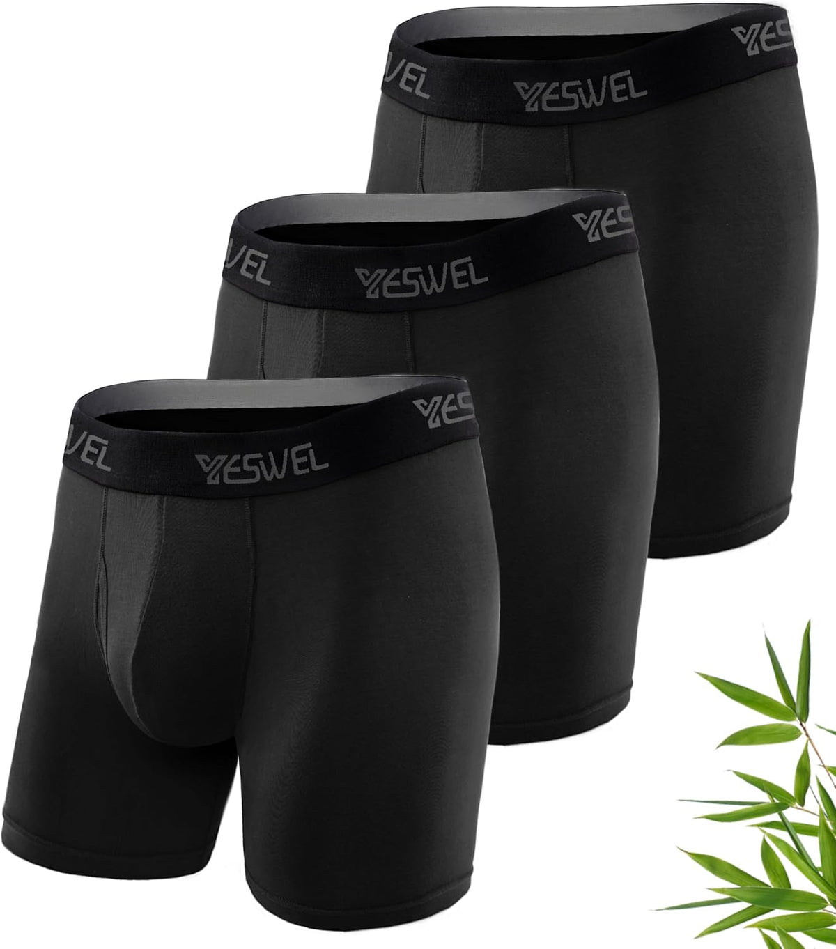 YESWEL Mens Bamboo Boxers, Longer Leg Boxer Shorts with Fly, Anti Chafing Underwear Trunks, No Itchy Labels Underpants (S-4XL)