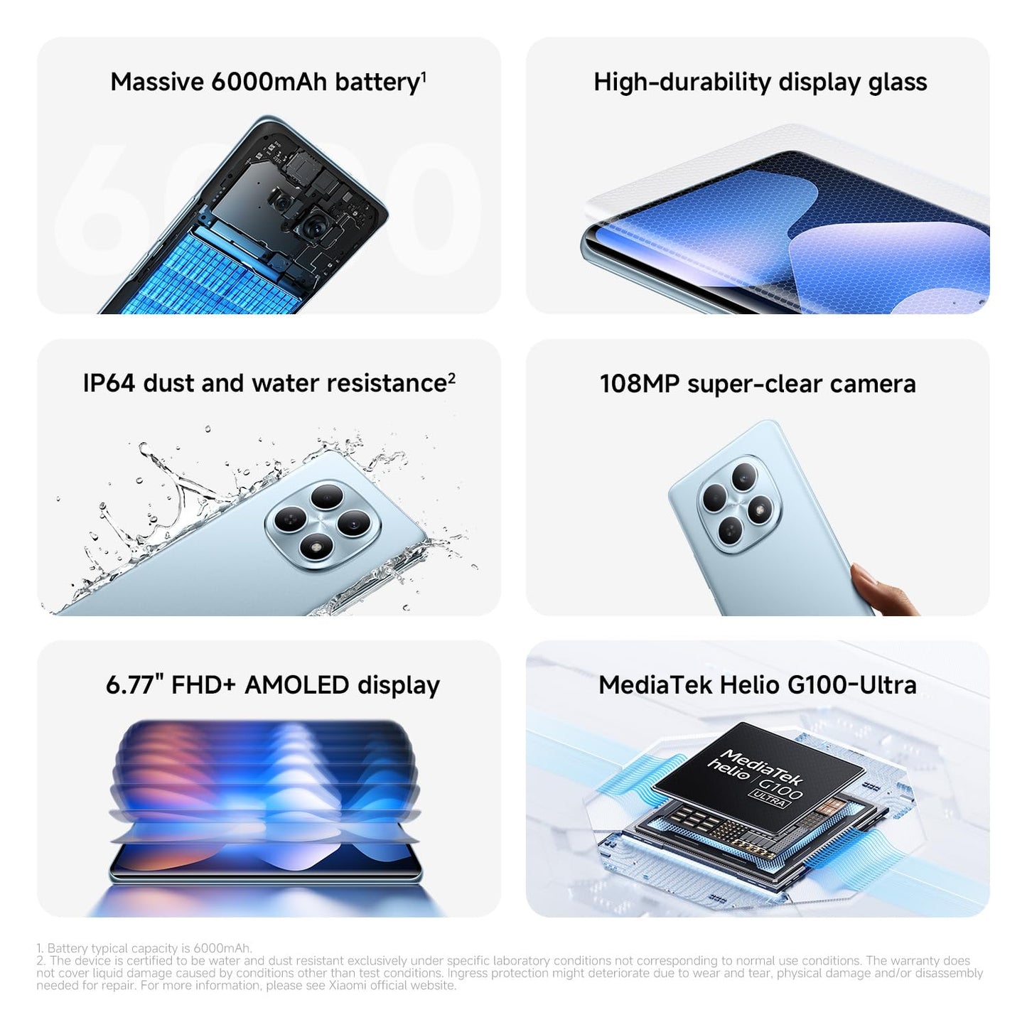 XIAOMI Redmi Note 15 5G, Smartphone 8+256 GB, Ultra-slim Design, IP65 Water Resistance, 108MP Super-clear Camera, 6.77" FHD+ Display, Glacier Blue, Warranty 2 years, Charger Not Included | 120Hz, 25098RA98G