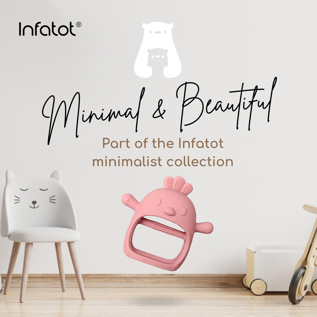 Infatot® Teething Toys for Baby Gifts – Chipmunk Silicone Mitten Teether, Soothing Glove for Infants, Baby Toys 0-6 Months, Soft Chewable Teether Toy to Prevent Finger Sucking, CM Blue.