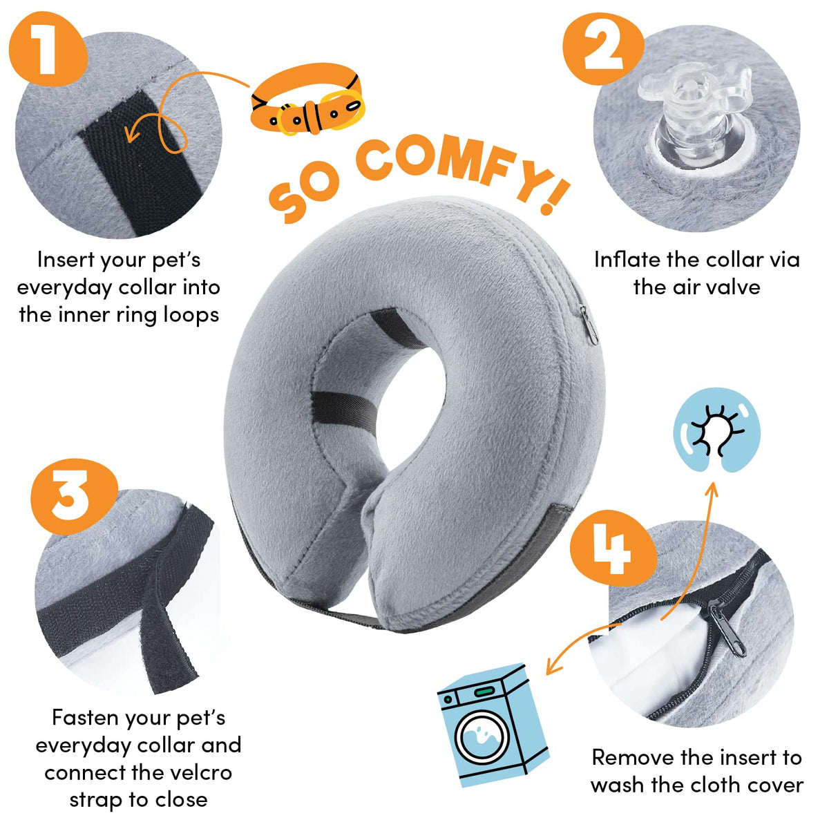 BENCMATE Protective Inflatable Collar for Dogs and Cats - Soft Pet Dog Cone Recovery Collar Does Not Block Vision E-Collar Blue-L