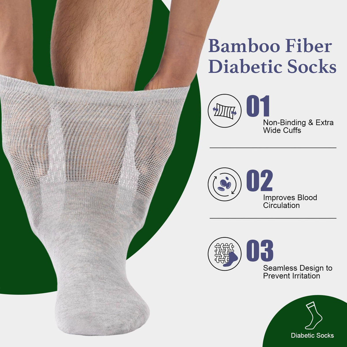 Niorasen Men's Extra Wide Diabetic Bamboo Socks, 3/6 Pairs