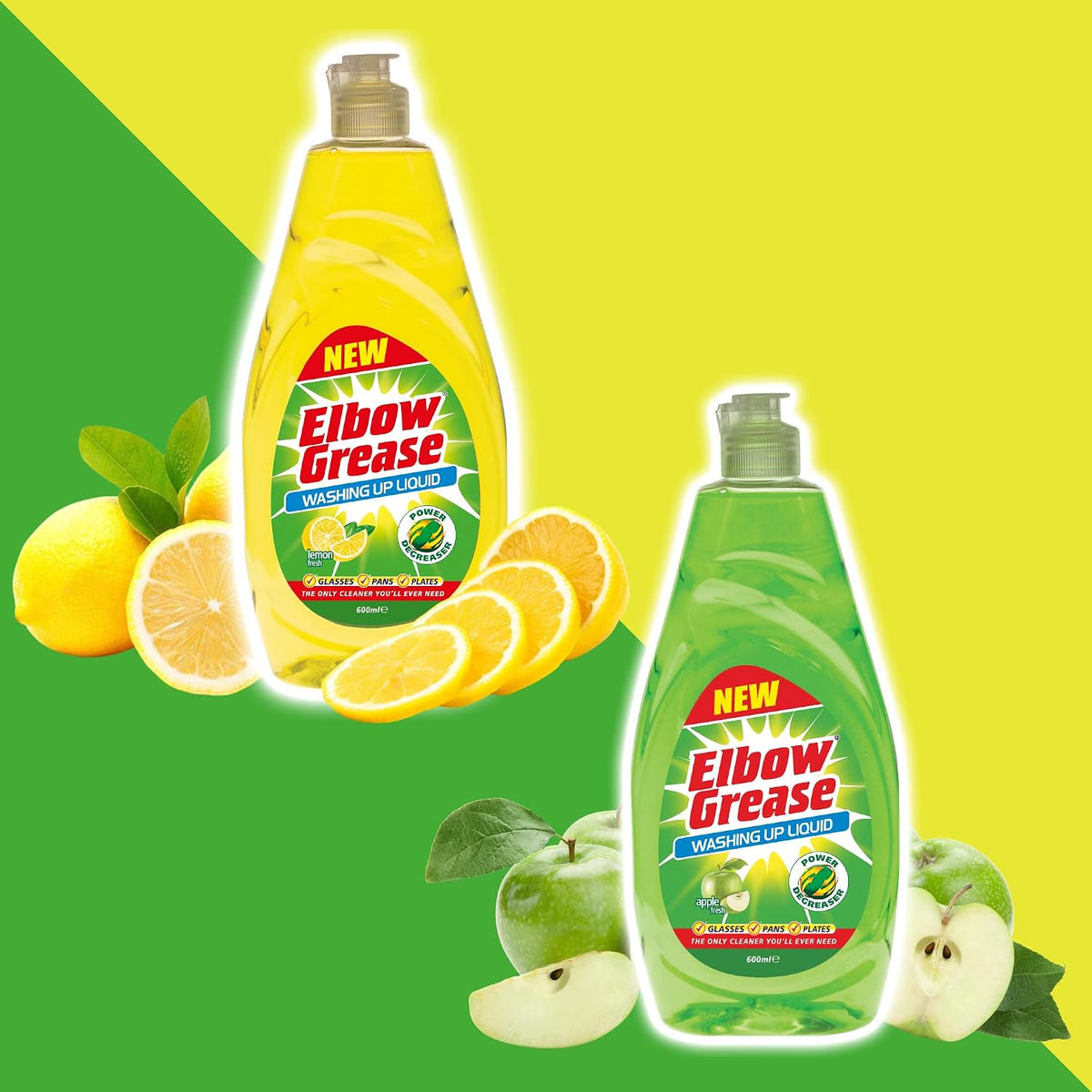 Elbow Grease Washing Up Liquid | Power Degreaser (Apple, 600ml)