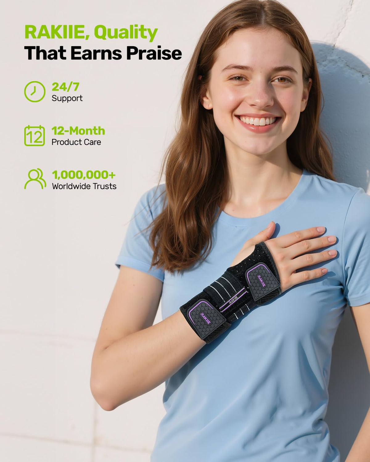 Rakiie Breathable Wrist Support Brace with 3 Metal Splints