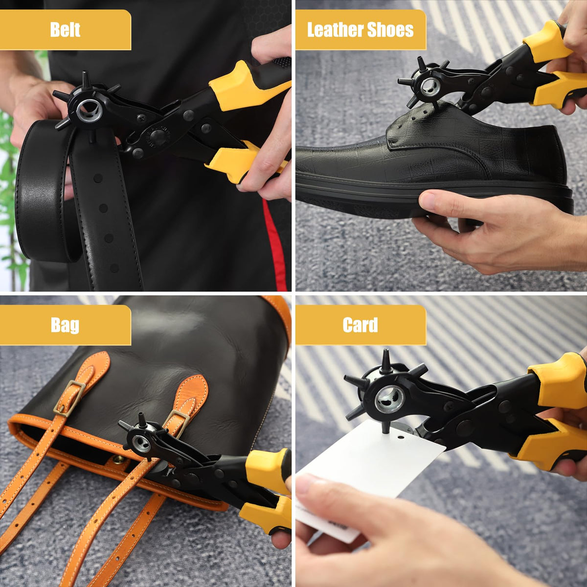 Diyife Belt Hole Puncher for Leather, 6 Sizes, Effortless Dual-Lever Design