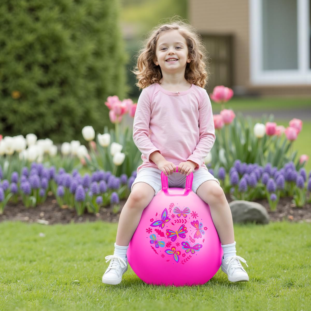 Vastoy 20 Inch Space Hopper Ball for Kids 6-9 Years - Anti-Slip Space Hopper with Hand Pump, Bouncy Inflatable Ride On Toy for Indoor Outdoor Fun, for Children (Blue Eyes)