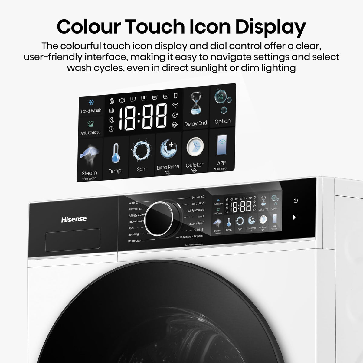 Hisense WF1G7021BW Freestanding 7 KG-Front Load Durable Inverter Washing Machine, Steam Wash-Quick Wash-15 Washing Programs-1200 RPM-White-Energy Rating B