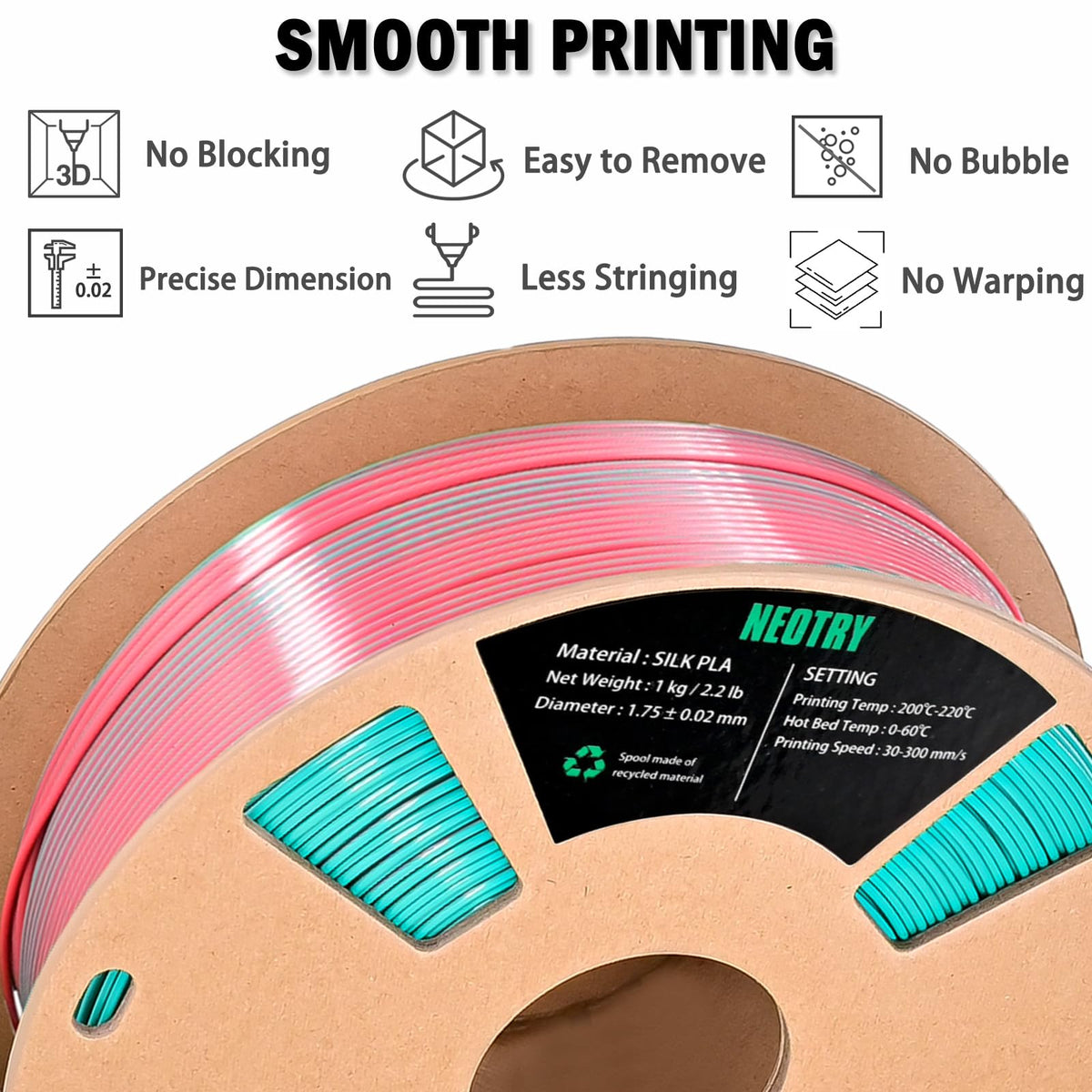 Silk Tri Colour PLA Filament 1.75mm 1kg, Multicolor 3D Printer Filament, Filament 3D Printing Materials for Most FDM 3D Printer, Silk PLA Red Yellow Blue, Rainbow PLA Filament 1.75mm ± 0.02