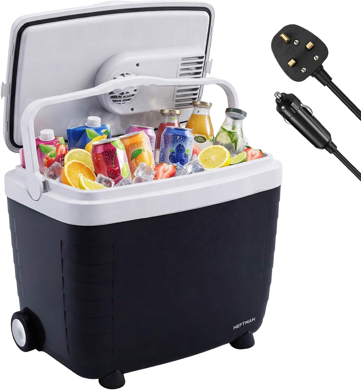 HEFTMAN 28L Electric Cooler Box with Wheels - Electric Cool Box 12V 240V