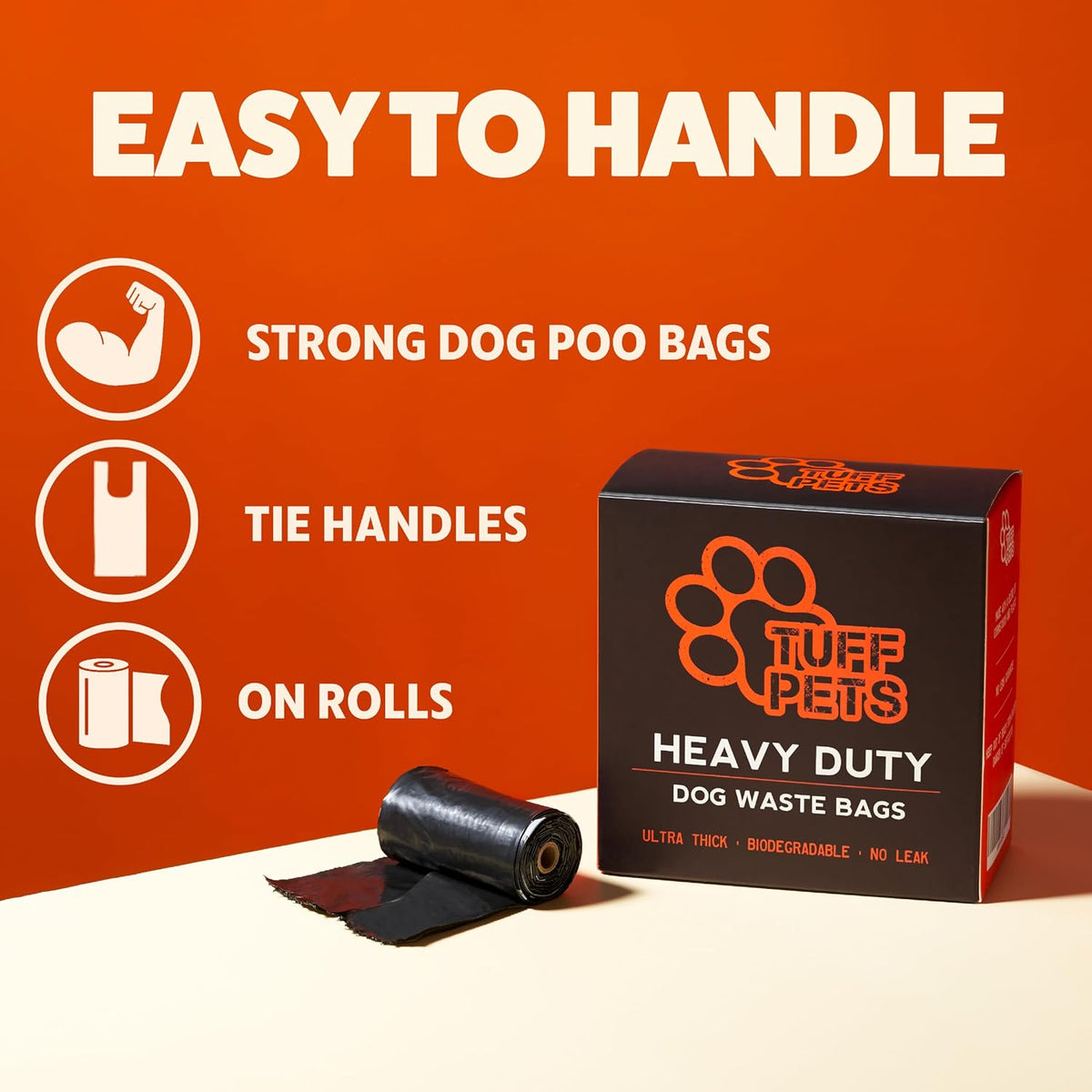 Tuff Pets Dog Poo Bags with Tie Handles, Extra Thick and Strong, 16 Rolls