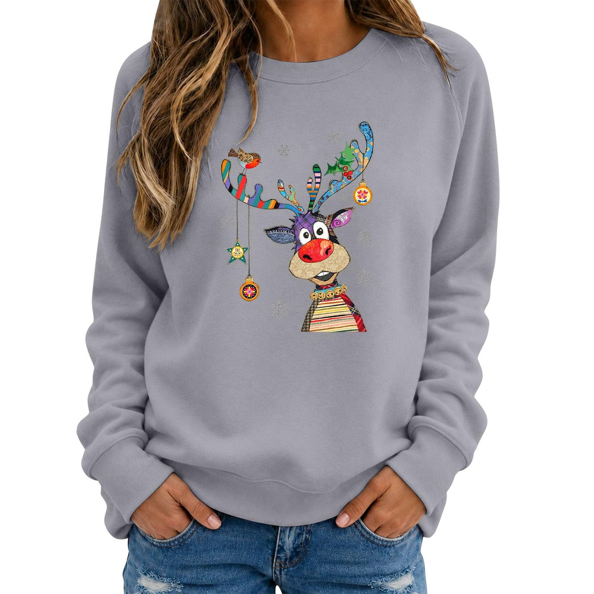 Christmas Jumpers Women Reindeer Graphic Print Sweatshirts Ladies Xmas Tops