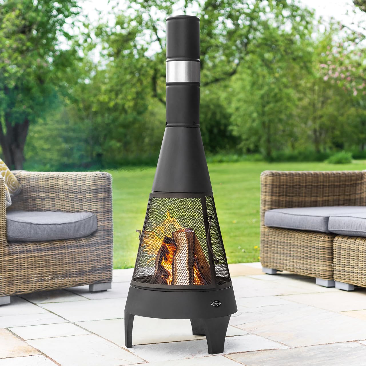 Harrier Steel Chiminea Fire Pits - Small/Medium/Large Outdoor Log Burner | Steel Chiminea Patio Heater with Log Store| Elevate Your Outdoor Ambiance (Medium Chiminea)