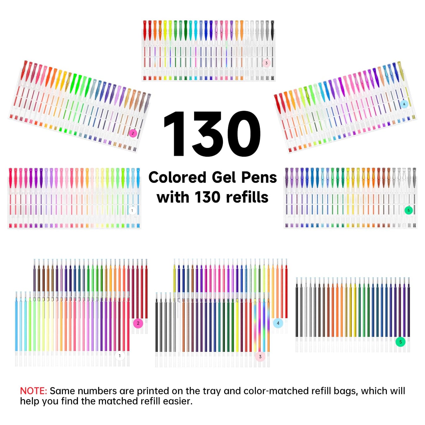 Shuttle Art Gel Pens for Colouring, 260 Pack Gel Pens Set, 130 Assorted Colours plus 130 Refills, Glitter Neon Pastel Metallic Colours, Ideal for Adult Colouring Books, Doodling, Drawing, Writing