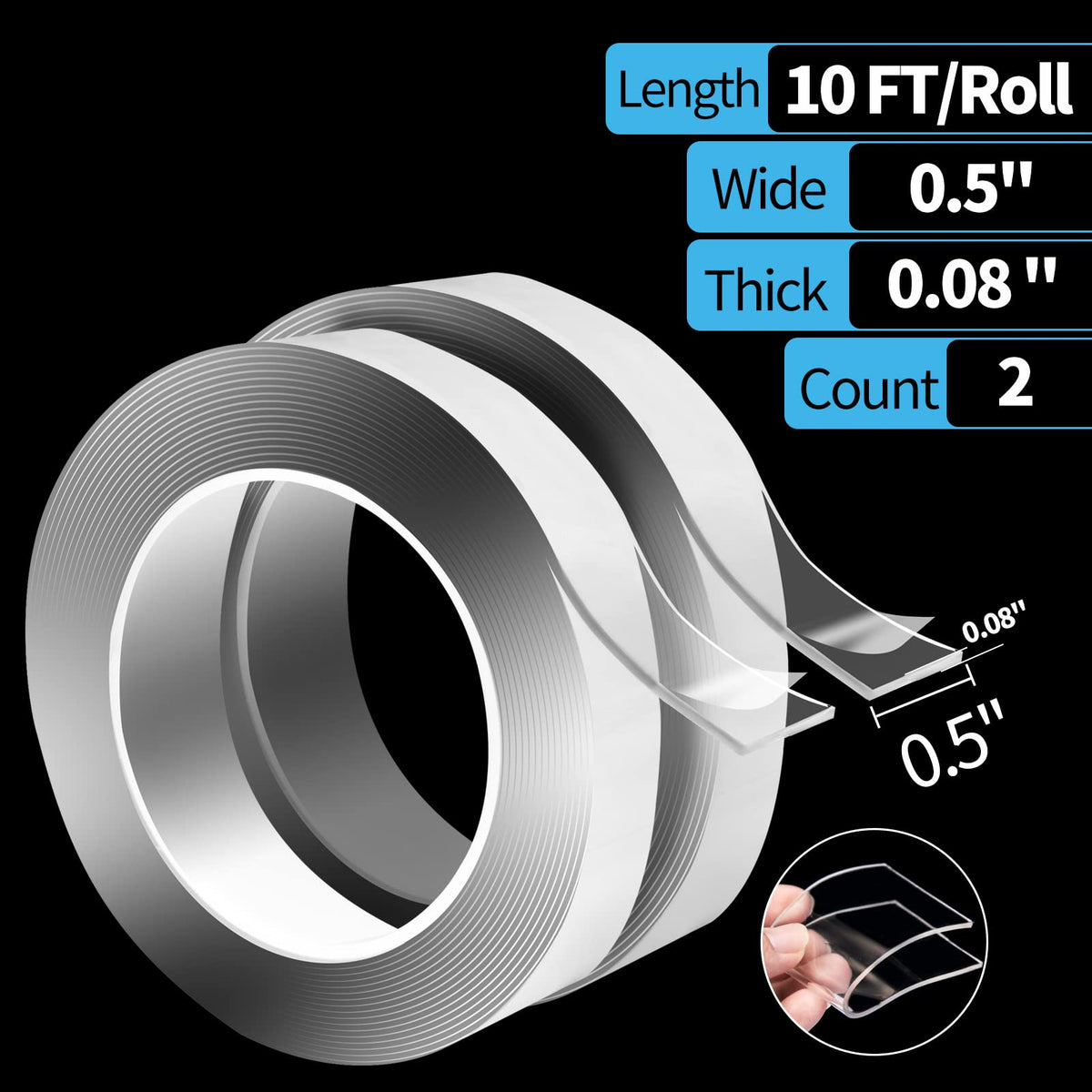Art3d Double-Sided Tape (10FT), Traceless, Removable, Reusable, Washable - Multipurpose Tape as Seen on TV