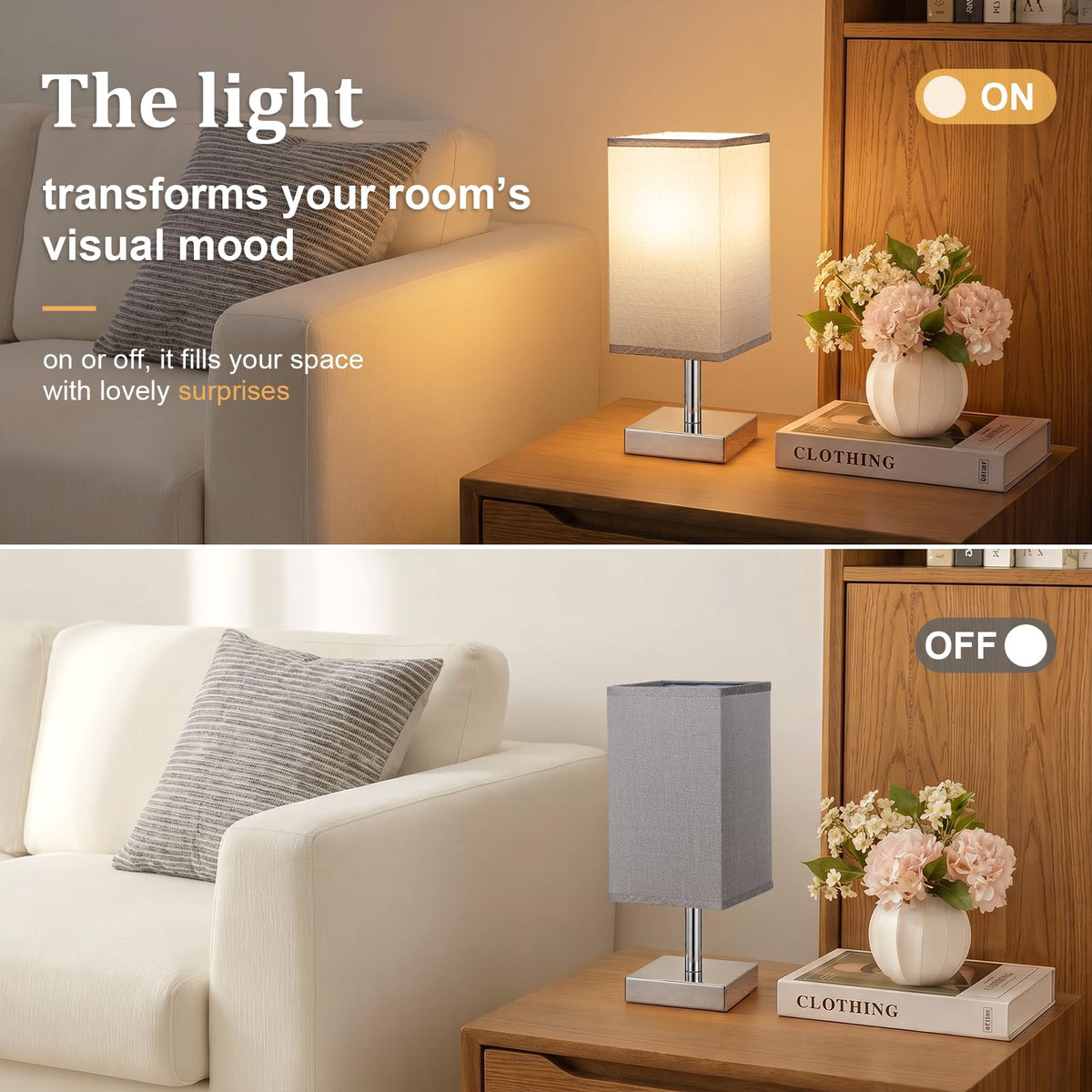 White Table Lamp for Bedroom, Small Bed Lamp with for Bedroom, Silver Base(Bulb Included)