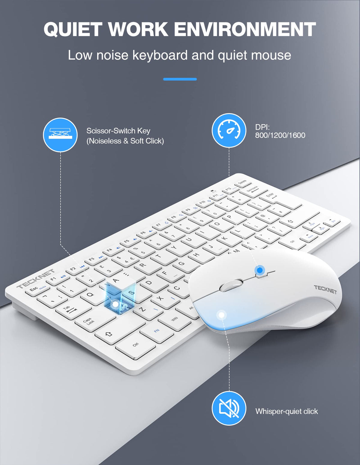 TECKNET Mini Wireless Keyboard and Mouse Set, 2.4G Cordless USB, Black