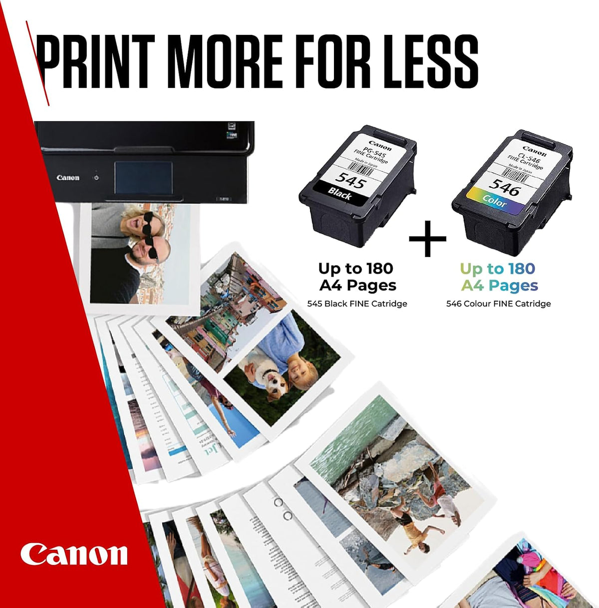 Canon Ink & Paper Multipack - PG-545/CL-546 genuine printer ink cartridges 2 pack (1 x black, 1 x colour) & 4x6 photo paper (50 x sheets) for TS3350, TS4550, TS3450, TS3150, TR4650, MX495