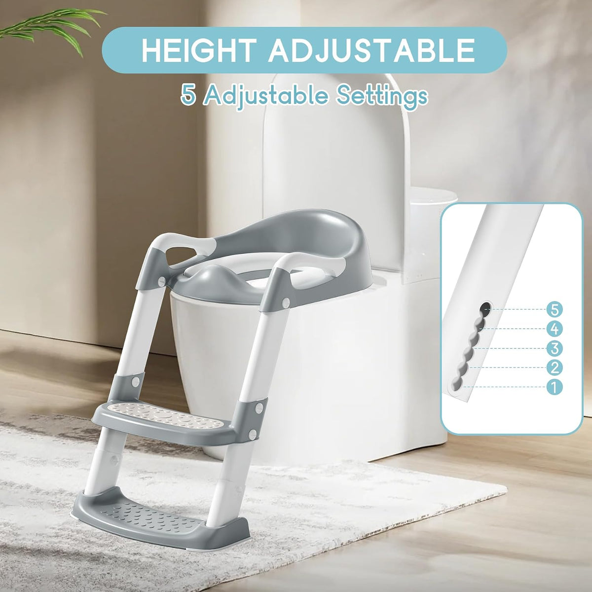 COOSEYA Potty Training Toddler Toilet Seat,Kids Toilet Seat and Step,Grey