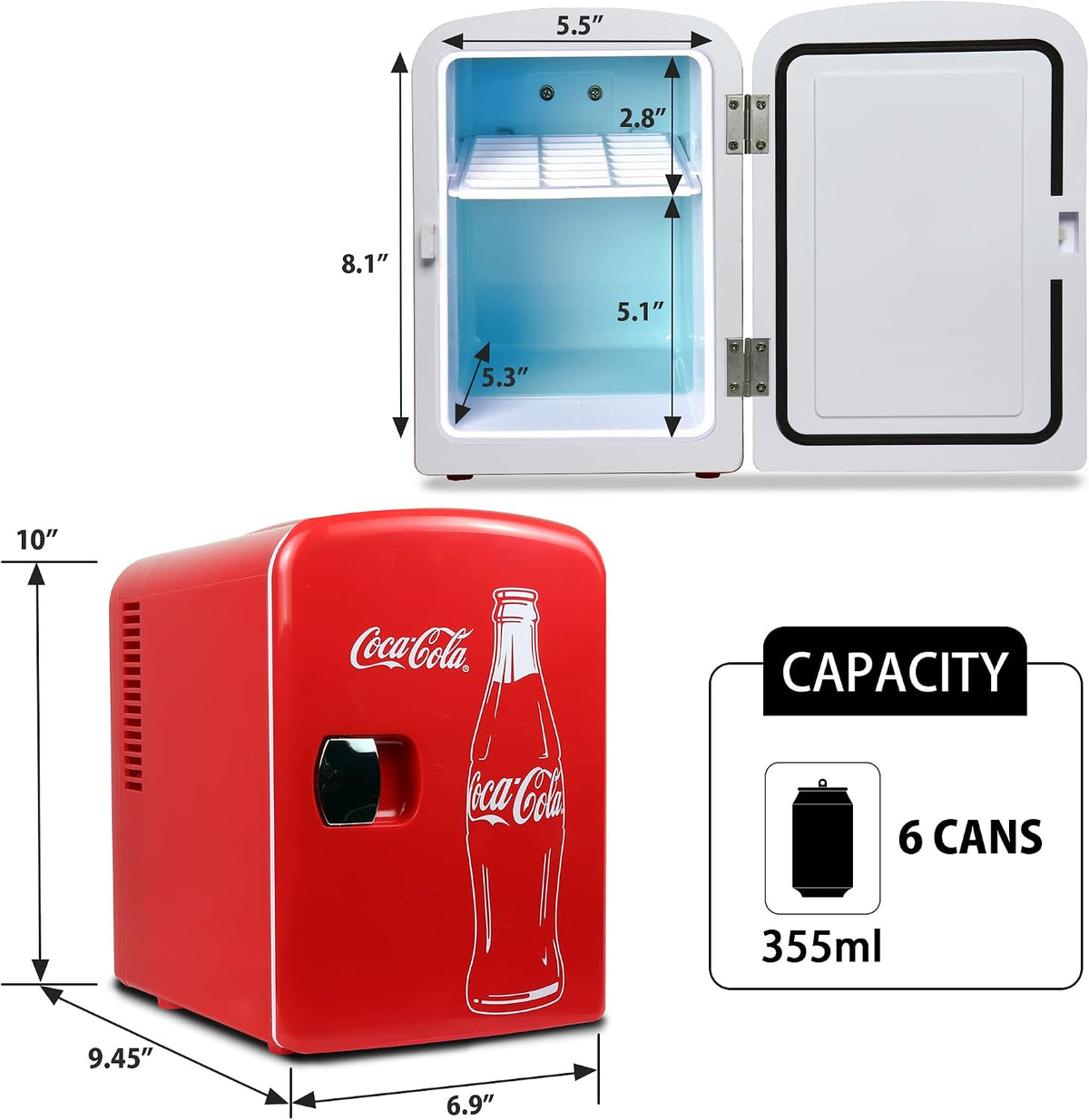 Koolatron Retro Mini Fridge For Bedrooms 12V Portable Cooler Refrigerator 4L Small 6 Can Table Top Quiet Mini Fridges For Skincare Food Drinks Kids Home Car & Travel Black