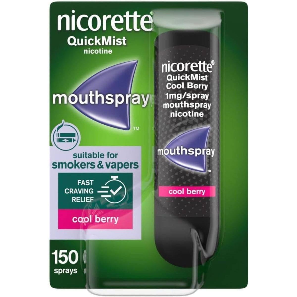 Nicorette QuickMist Mouthspray, Cool Berry (2 x 150 Sprays) Smoking or Vaping Cessation Aid, designed to start reducing cravings in 30 seconds (Quit Smoking or Quit Vaping Aid)