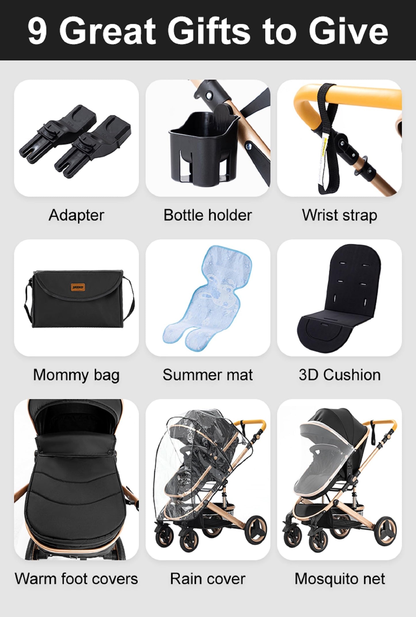 GLOKID 3 in 1 Prams Travel System, 0-4 Years, Foldable, Compact and Reclining Baby Pushchair, Aluminum Frame, Accessories, Nursery Bag (530 Red)