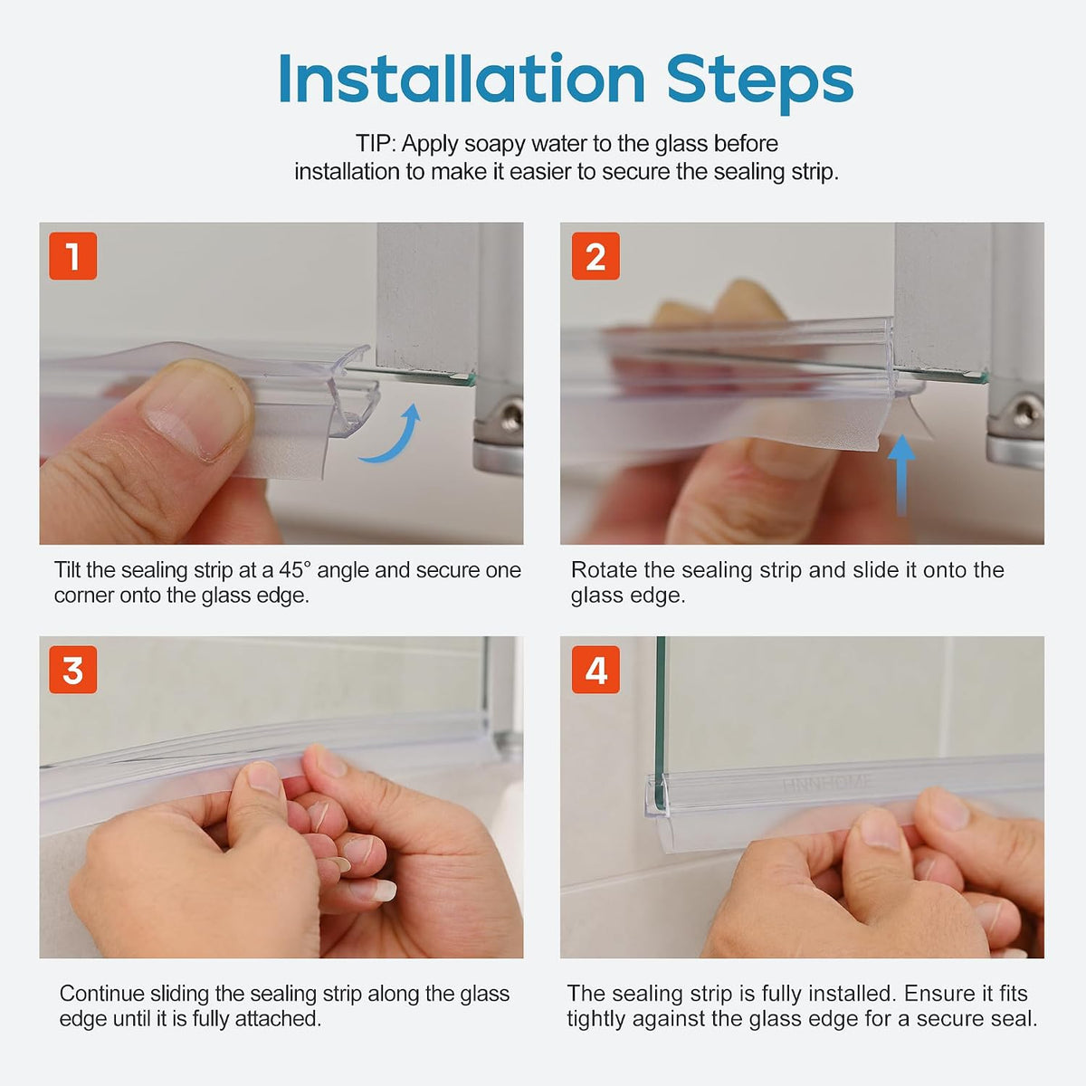 HNNHOME Clear Bath Shower Screen Door Seal Strip for 4-6mm Glass Up to 18mm Gap (Straight)