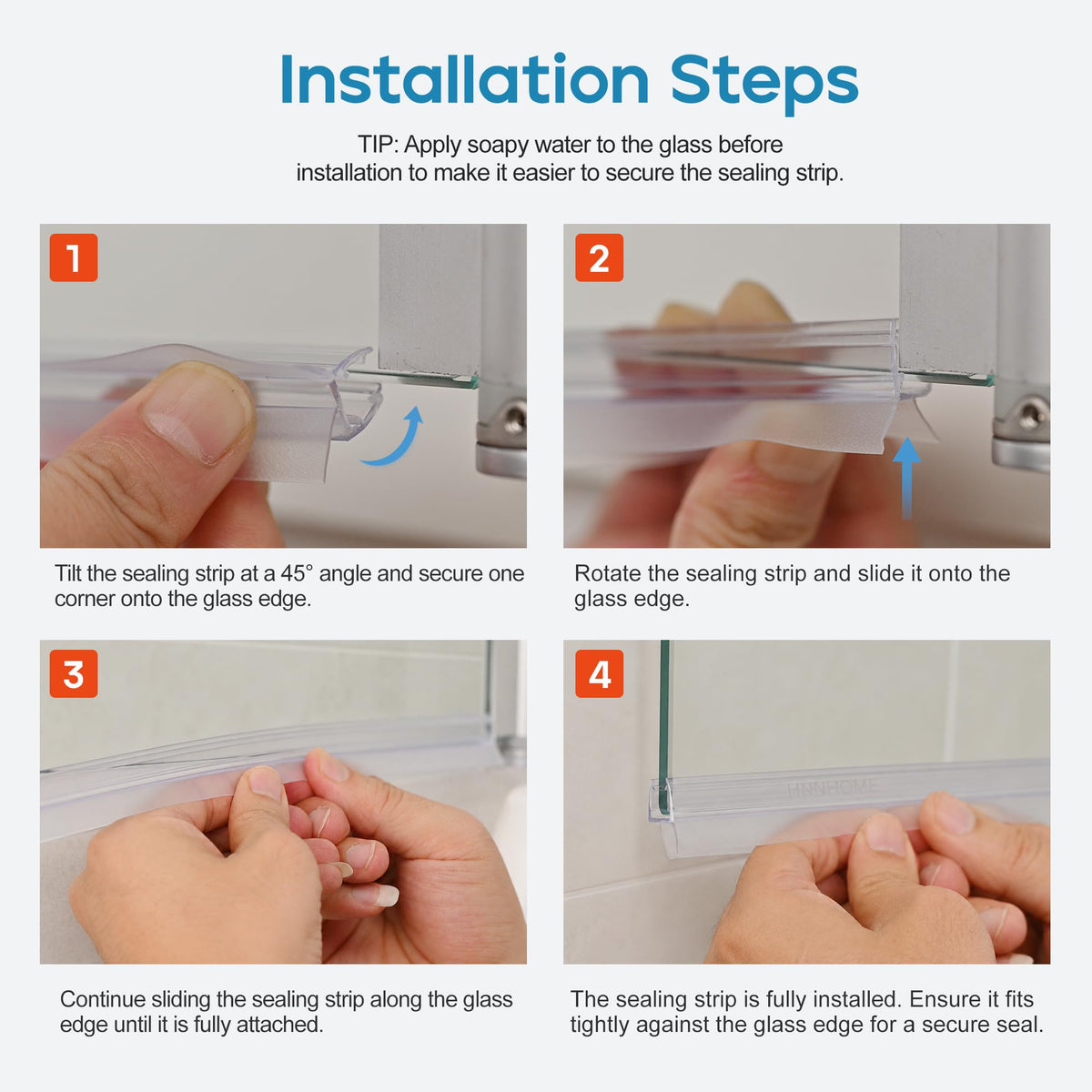 HNNHOME Clear Bath Shower Screen Door Seal Strip for 4-6mm Glass Up to 18mm Gap (Straight)