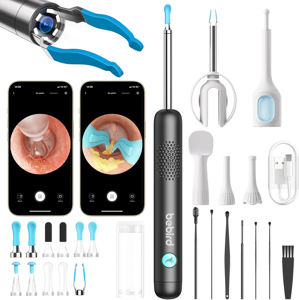 BEBIRD R1 Ultra Ear Wax Removal Camera, Ear Cleaner with Tweezers & Dropper, Visual Wax Remover Ear Pick for Family-Black