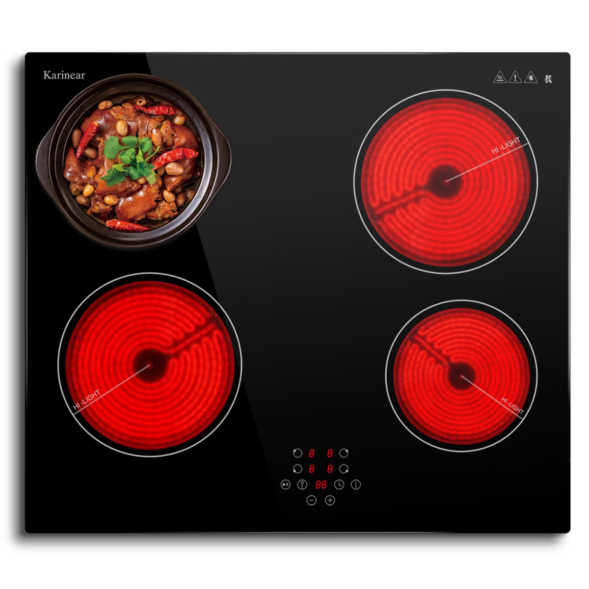 Karinear Electric Ceramic Hob 60cm 4 Zones with Built-in Extractor Hood