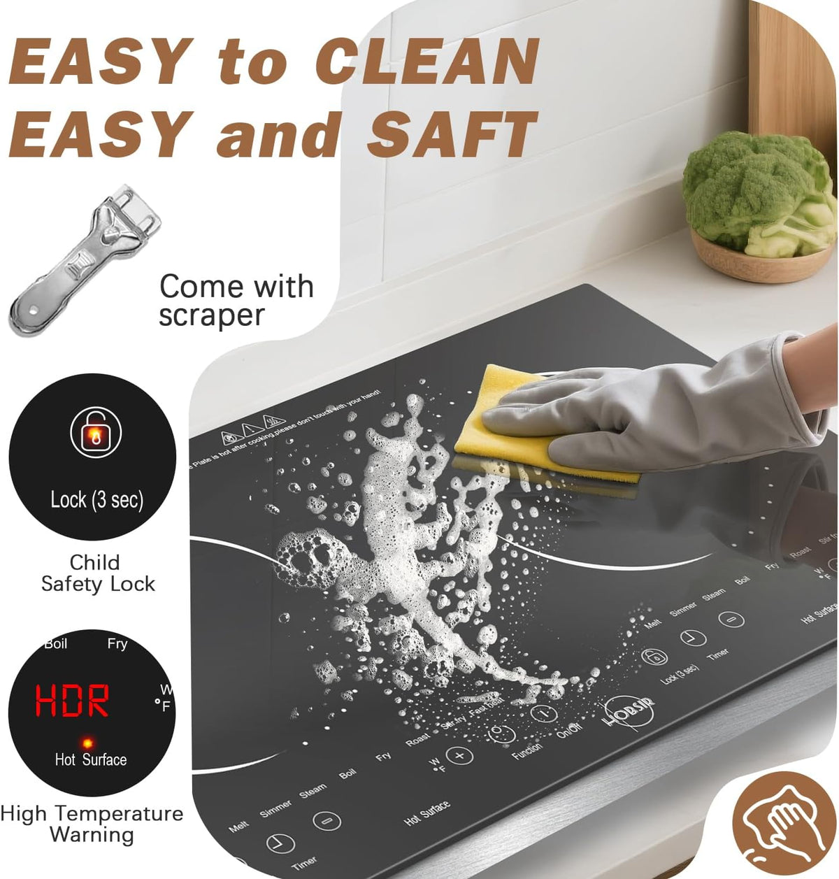 Hobsir Plug in Ceramic Hob, 2 Ring Electric Hob 60 cm