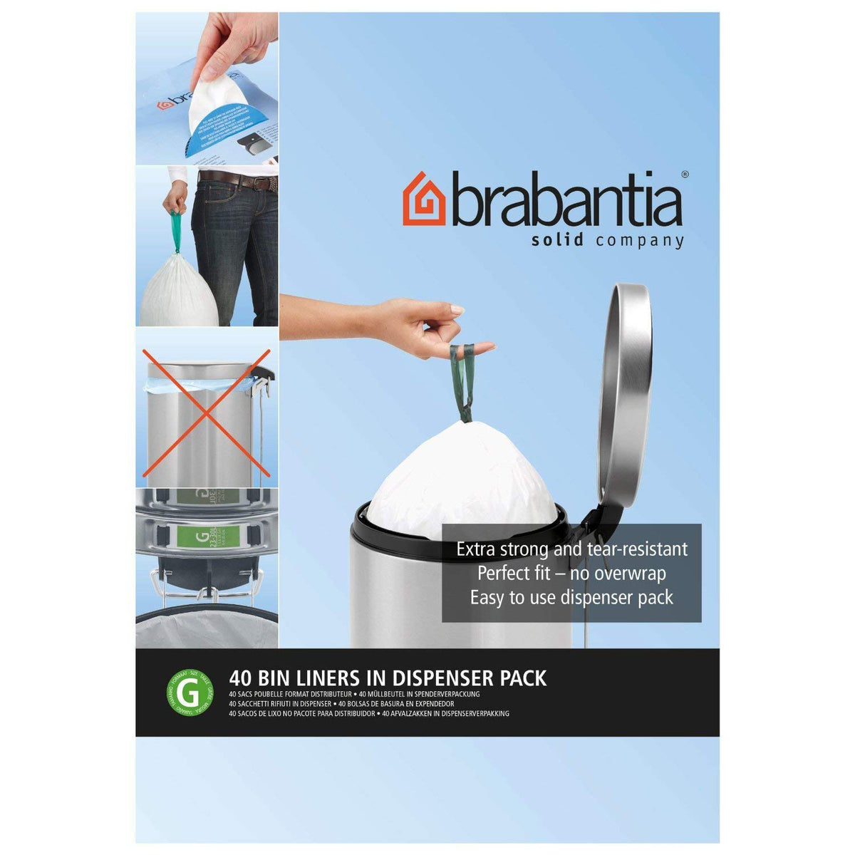 Brabantia Heavy Duty Perfect Fit Bin Liners (5 Packs of 20) 10-12 Litre
