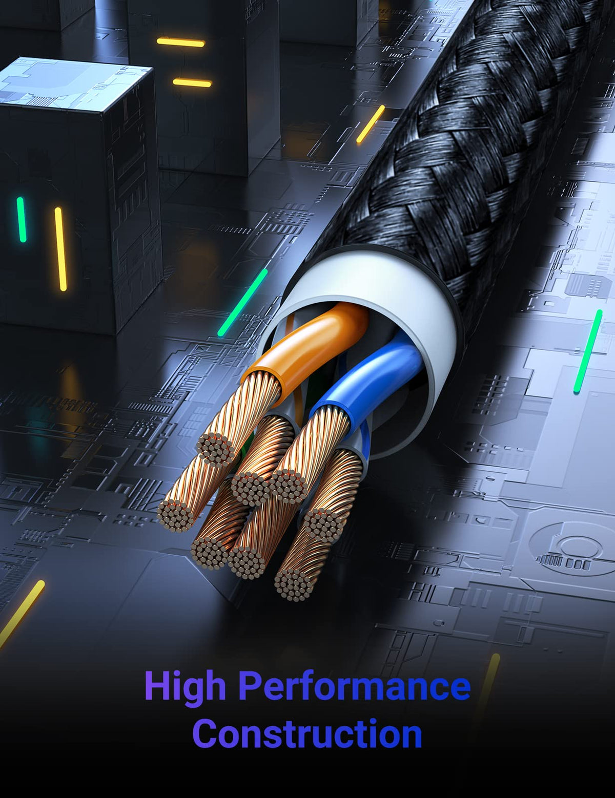 UGREEN Ethernet Cable 1M, High-Speed Gigabit Cat 6 Network Cable Braided