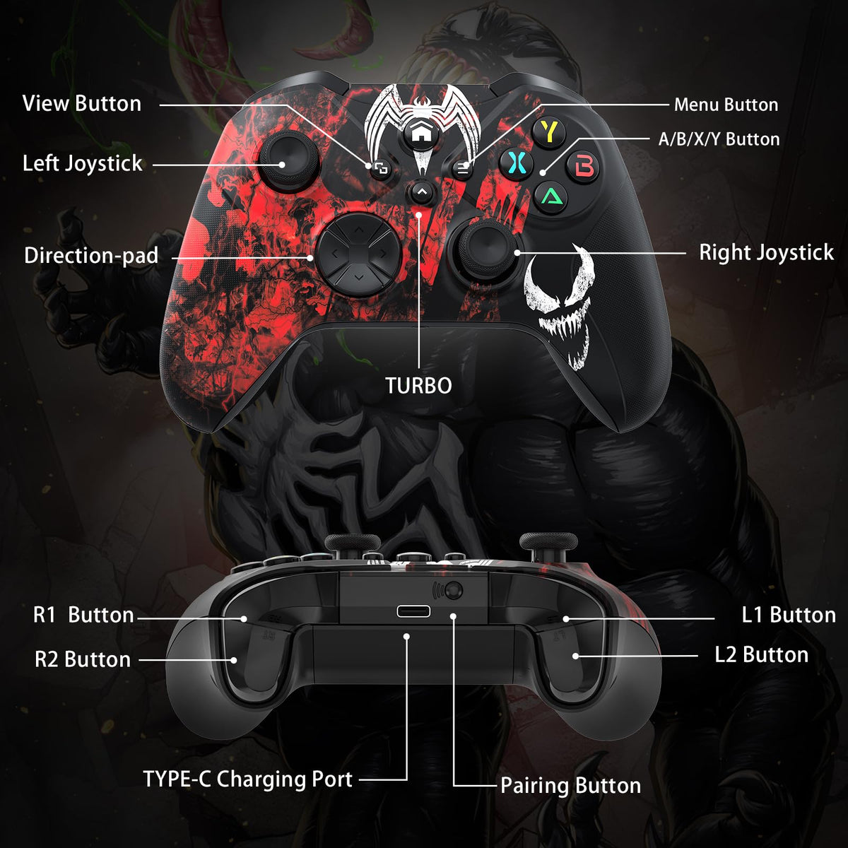 Lapezei Wireless Controller for Xbox Series S/X, Xbox One/PC, Bluetooth Gamepad with Back Paddles, Quadruple Vibration, Turbo, Macro, 3.5mm Audio Jack