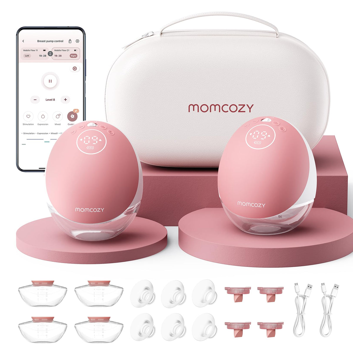 Momcozy Full Set Collector Cup Only Compatible with Momcozy M5 NOT for Others. Original M5 Breast Pump Replacement Accessories (160ml, with Double-Sealed Flange 24mm)