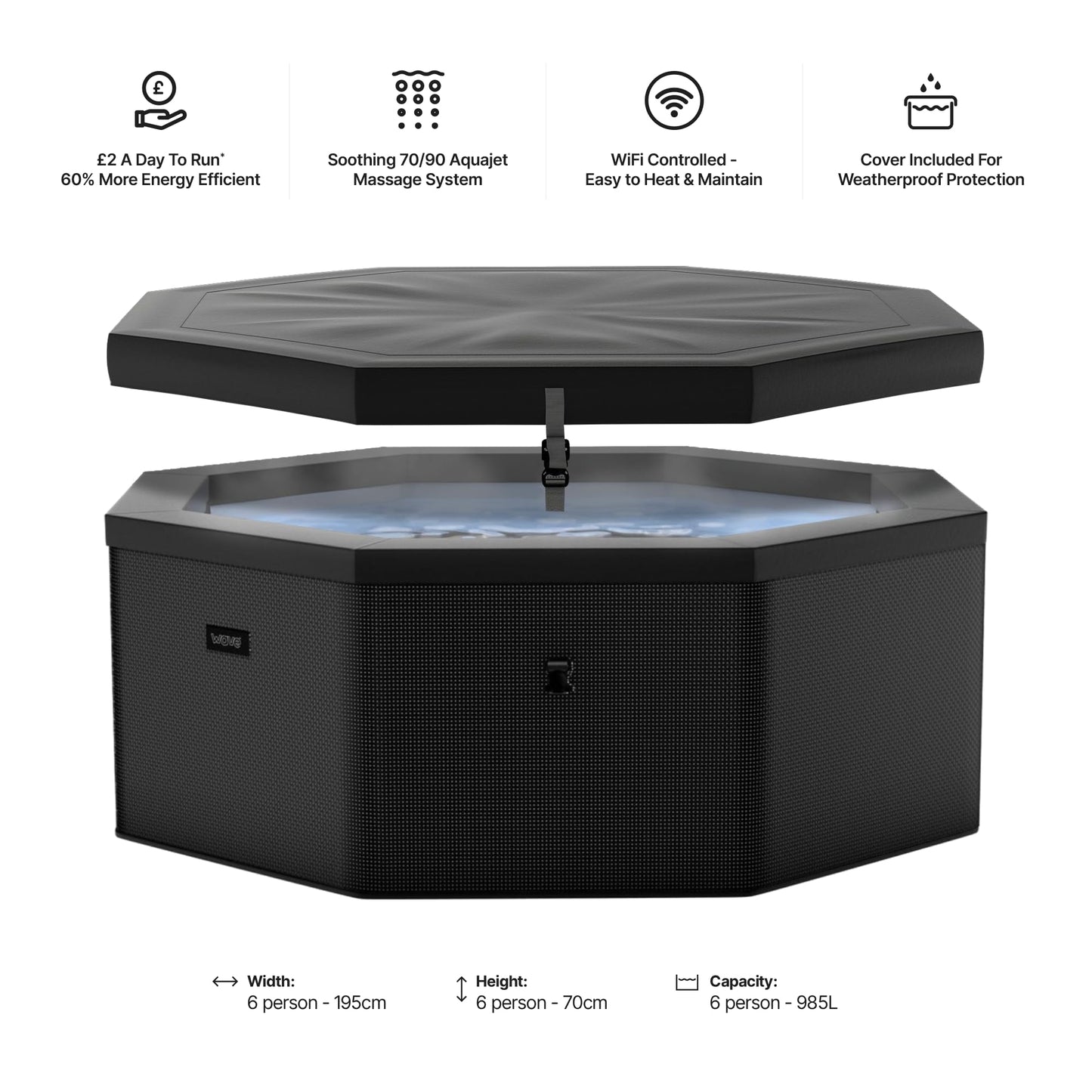 Wave Como 6 Person Eco Foam Hot Tub | Portable Outdoor Spa with Rapid Heating | Durable PVC Material | Easy Setup | Ideal for Garden and Patio Relaxation (Charcoal Black, 6 Person | EnergySave Bundle)
