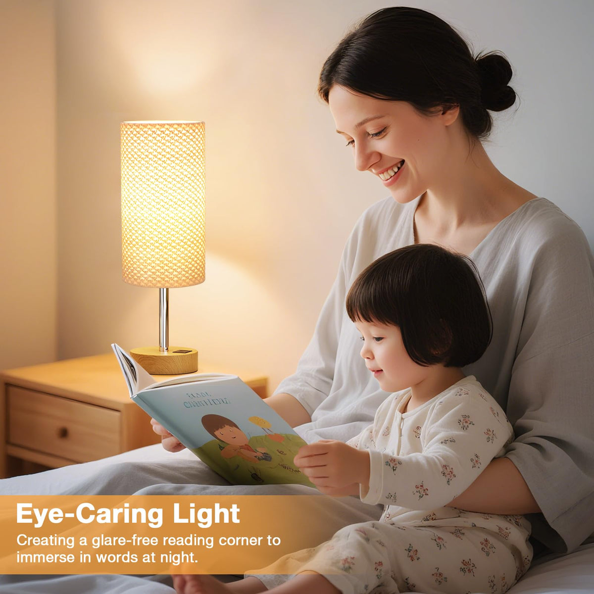 Aooshine Grey Table Lamp, 3-Way Dimmable, USB A + C Charging