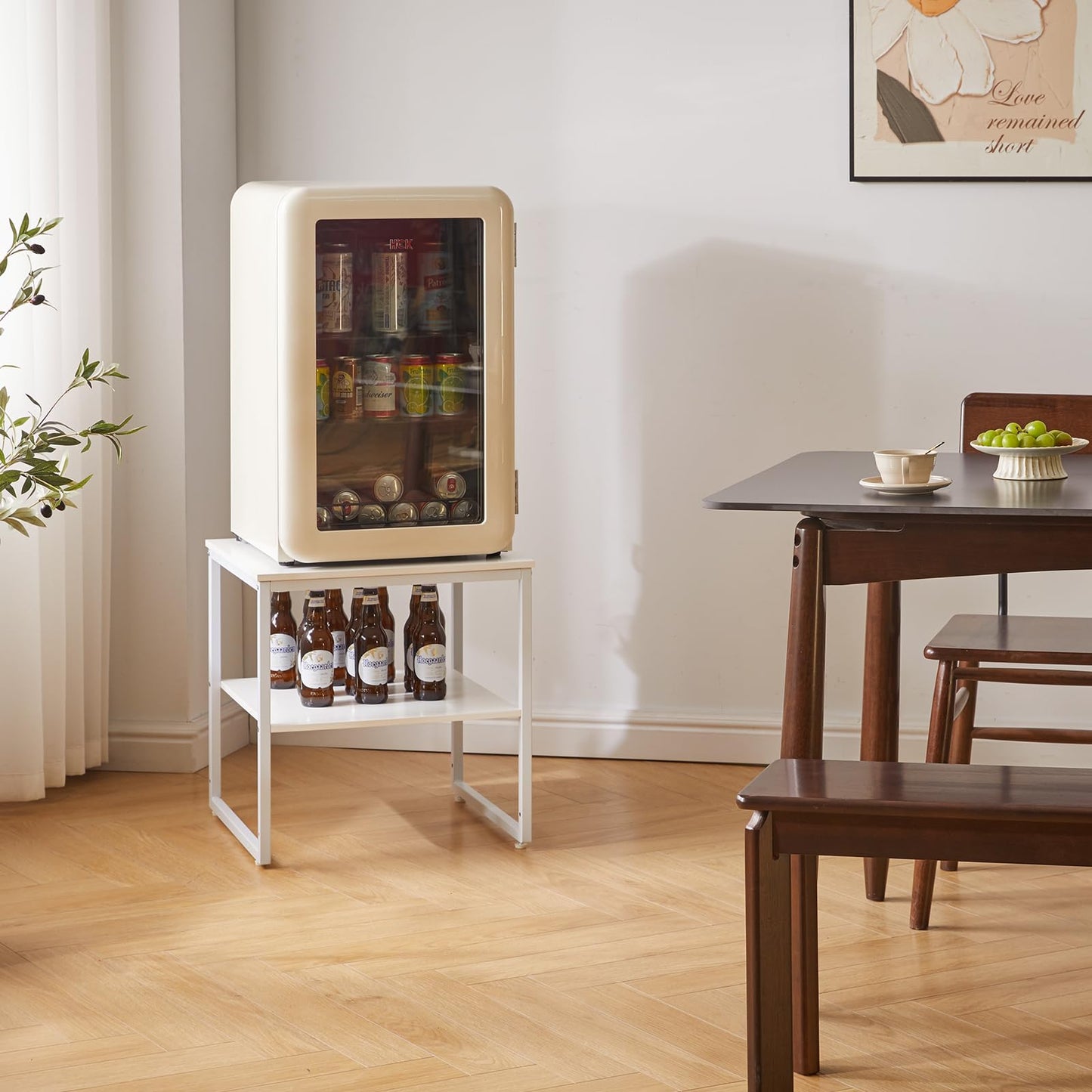 Aibiju Large Side Table for Living Room, Small Table Stand 20 Inch, Fridge Stand Printer Table with Fabric Drawer, Square Tea Coffee Table for Office, White YD-TM156W