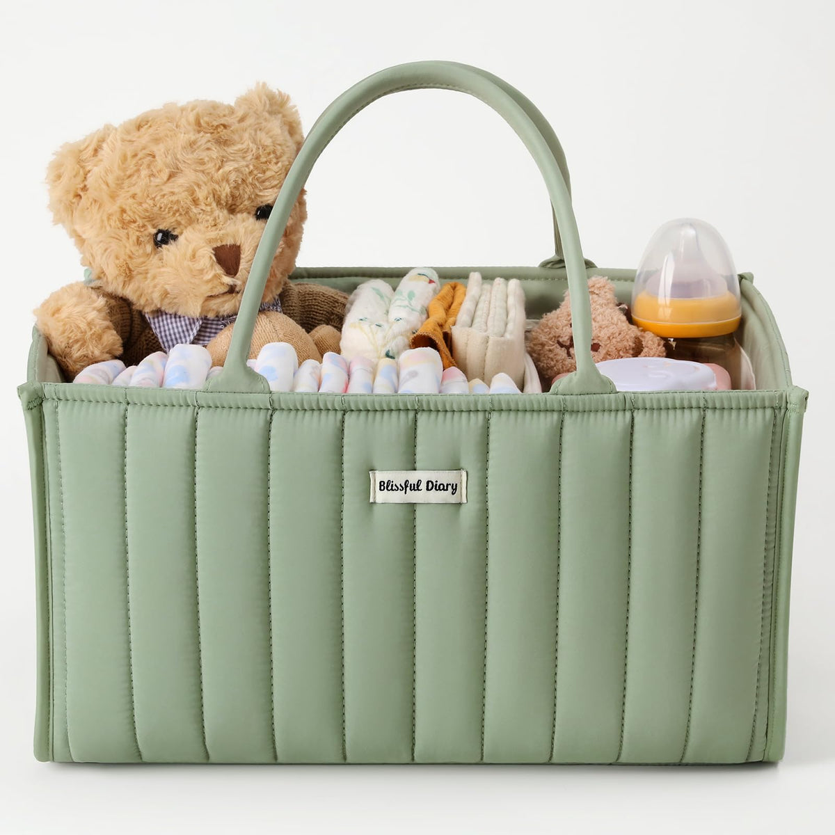 Blissful Diary Nappy Caddy Organiser, Baby Diaper Caddy for Nappy Station, Stylish Storage Basket for Newborn Essentials, Baby Shower Gifts for Girl or Boy, Woodland Cream