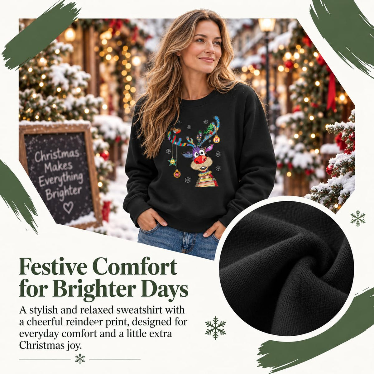 Christmas Jumpers Women Reindeer Graphic Print Sweatshirts Ladies Xmas Tops