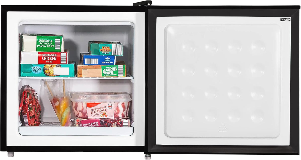 Russell Hobbs Mini Freezer 31 Litre Capacity Black Freestanding Table Top Small Freezer with Adjustable Feet, Removable Shelf & Reversible Door RHTTFZ0E1B