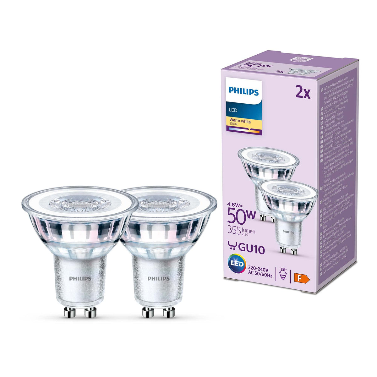 Philips Classic Spotlight Bulb, GU10 Pack of 6