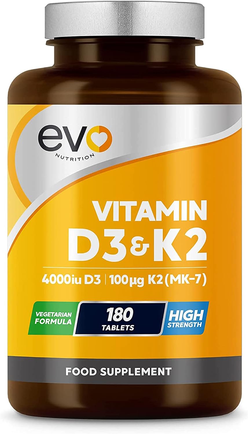 EVO Nutrition Vitamin D3 4000IU & K2 100mcg MK7, 180 Vegetarian Tablets