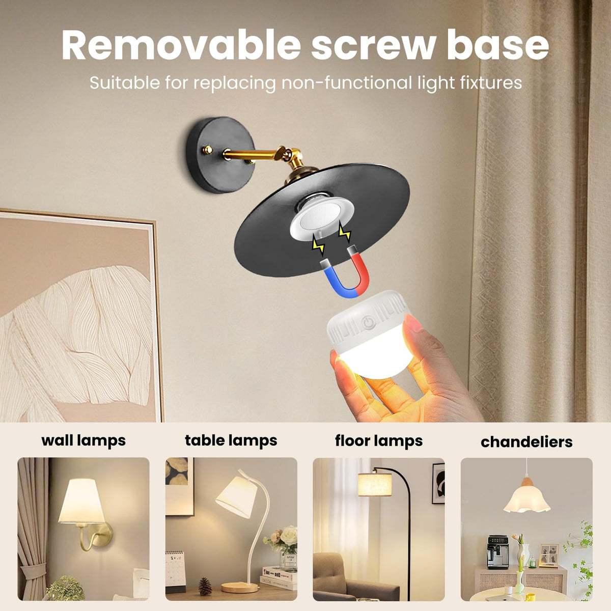 LGMCF E14 Rechargeable Light Bulb, 8W, 3 Colors, Timer, Dimmable, 2 Pack