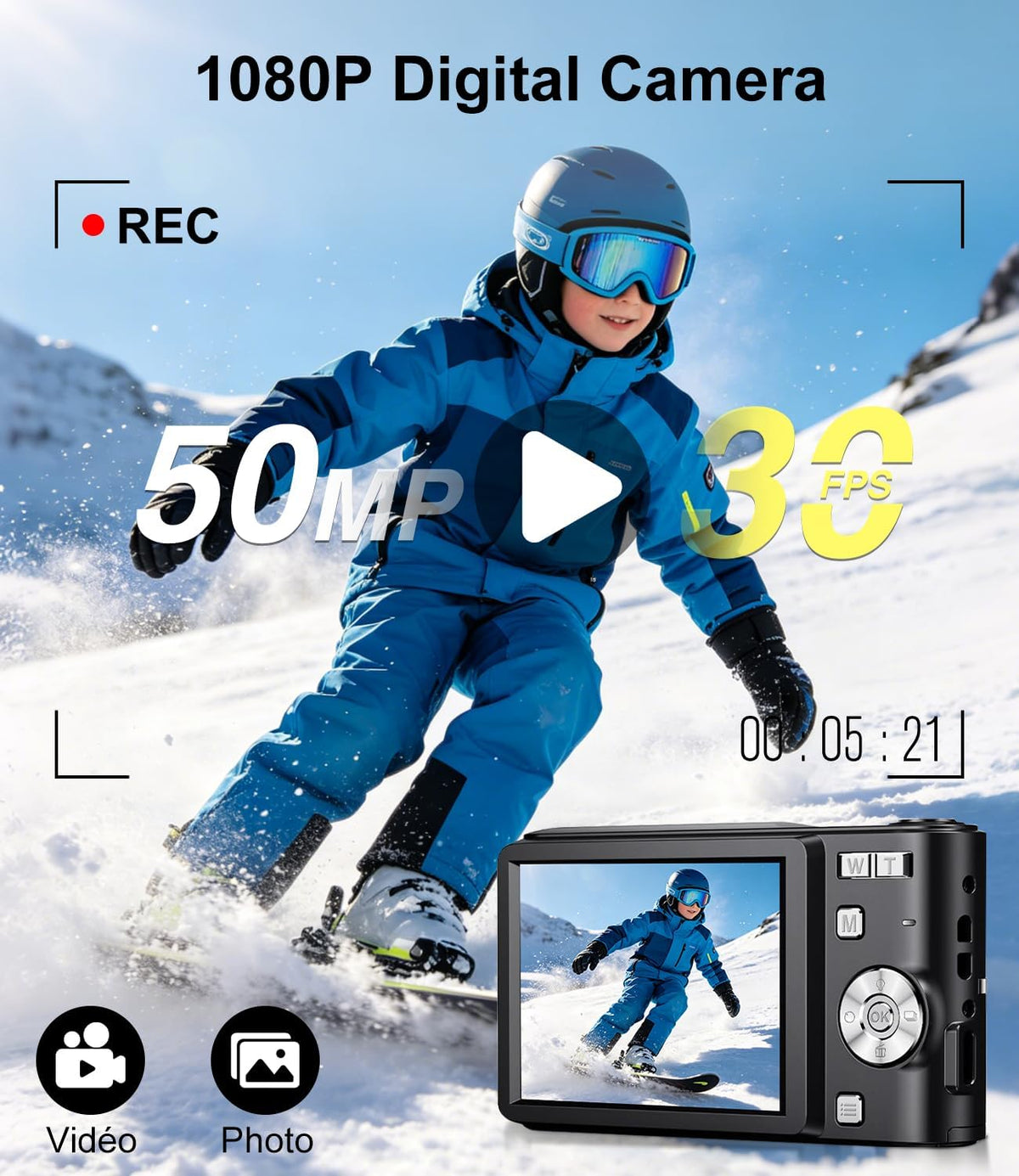 Digital Camera, 1080P FHD Vlogging Camera 50MP Compact Portable Photo Camera with 2.4" Screen, 16X Digital Zoom Mini Small Pocket Camera for Kids Students with 1 Battery, 16GB Card (Black)
