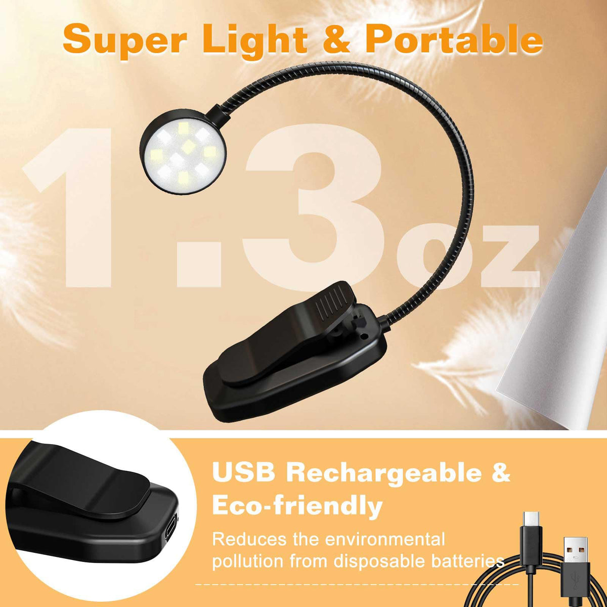 KTEBO Book Reading Light 2 Packs Rechargeable, Eye Care 10 LED Lamp for Reading in Bed - Adjustable Brightness, 3 Color Temperatures, 30+ Hours Runtime, Gifts for Book Lovers