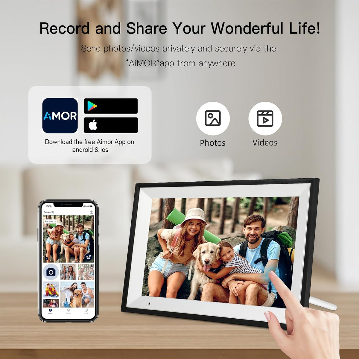AiMOR Digital Photo Frame 10.1 Inch Large Digital Picture Frame with 1280X800 IPS Full HD Touch Screen, humblestead 32 GB WiFi Smart Frame Share Photos and Videos Instantly from Anywhere via AiMOR