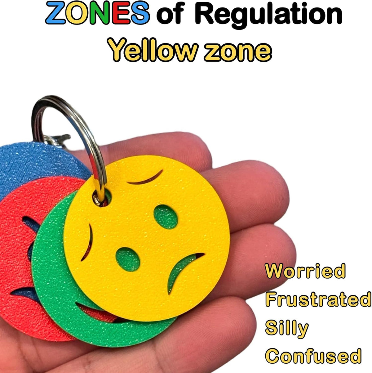 The Original Designed Emotions Regulation Keychain – 4 Colour Coded Mood Zone Discs Teaching Aid | Emotional Regulation and Management Tool for Kids & Adults | SEN Communication Tool/Accessory