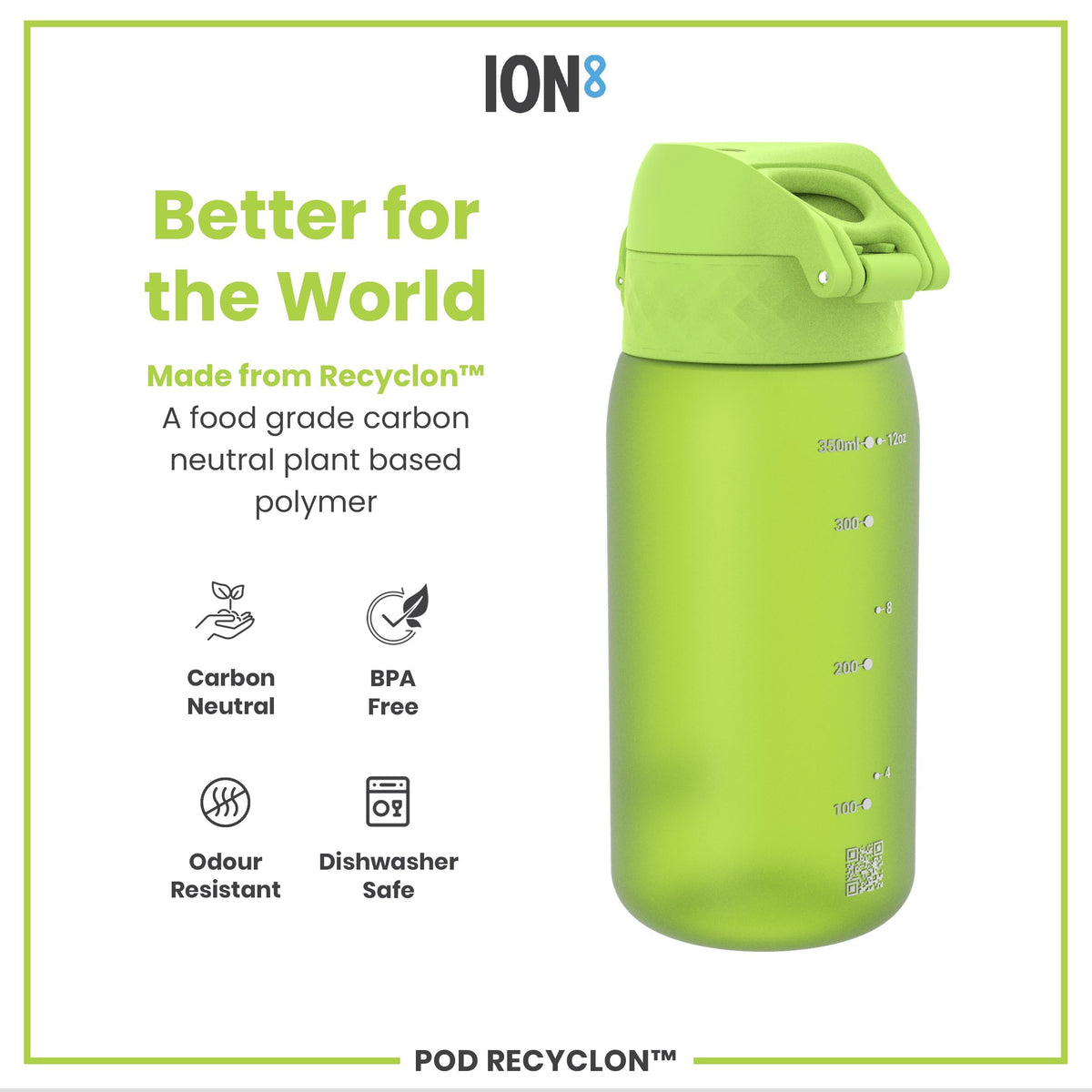 ION8 Kids Water Bottle, 350 ml/12 oz, Leak Proof, Easy to Open, Secure Lock, Dishwasher Safe, Carry Handle, Hygienic Flip Cover, Easy Clean, Odour Free, Rose Pink