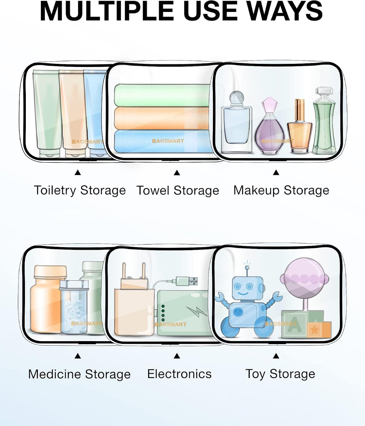 BAGSMART 2pcs Clear Toiletry Bag TSA Travel Essential for Makeup Liquids (Pack of 2)