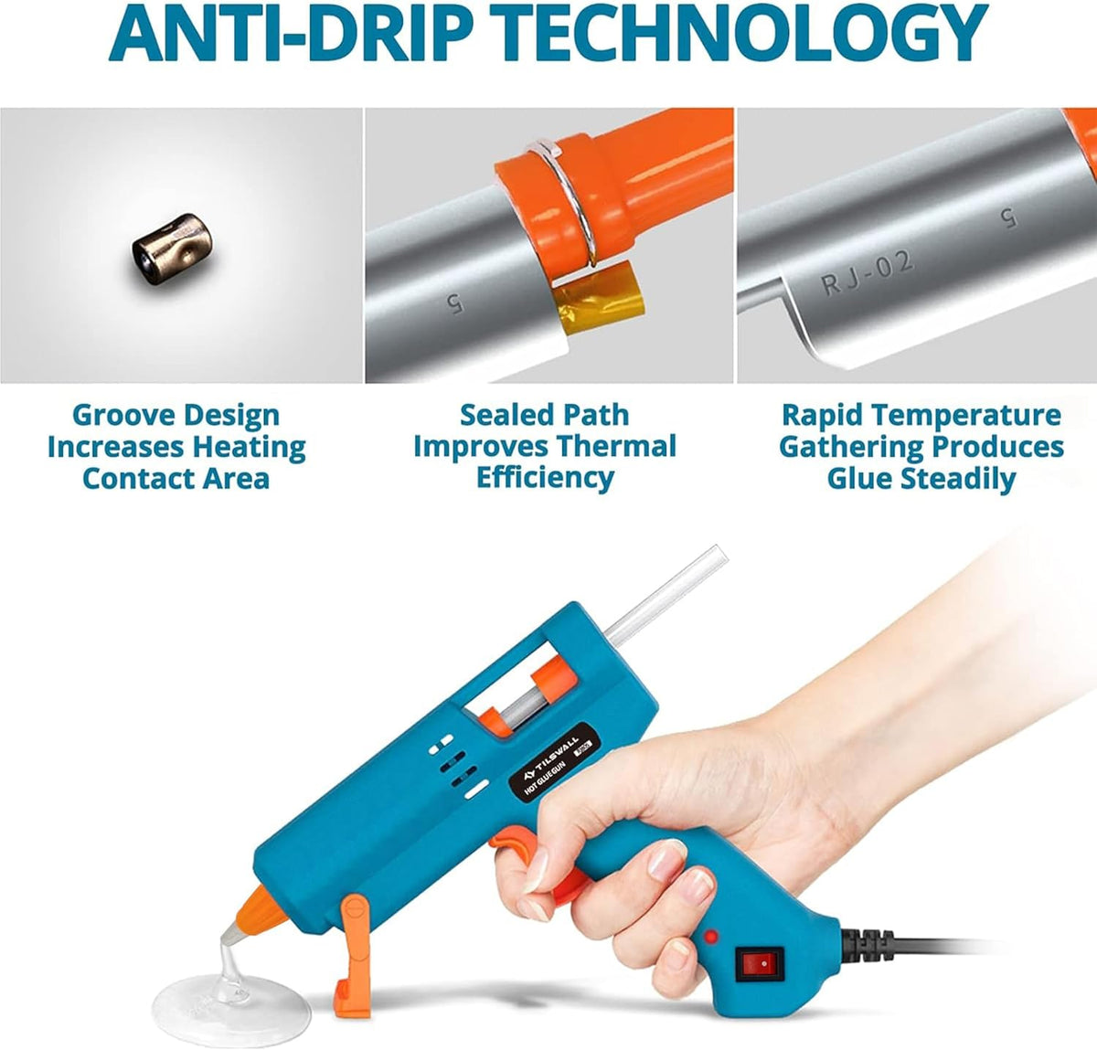 Tilswall Hot Glue Gun kit, 50W Mini Melt Glue Gun with 75pcs Glue Sticks