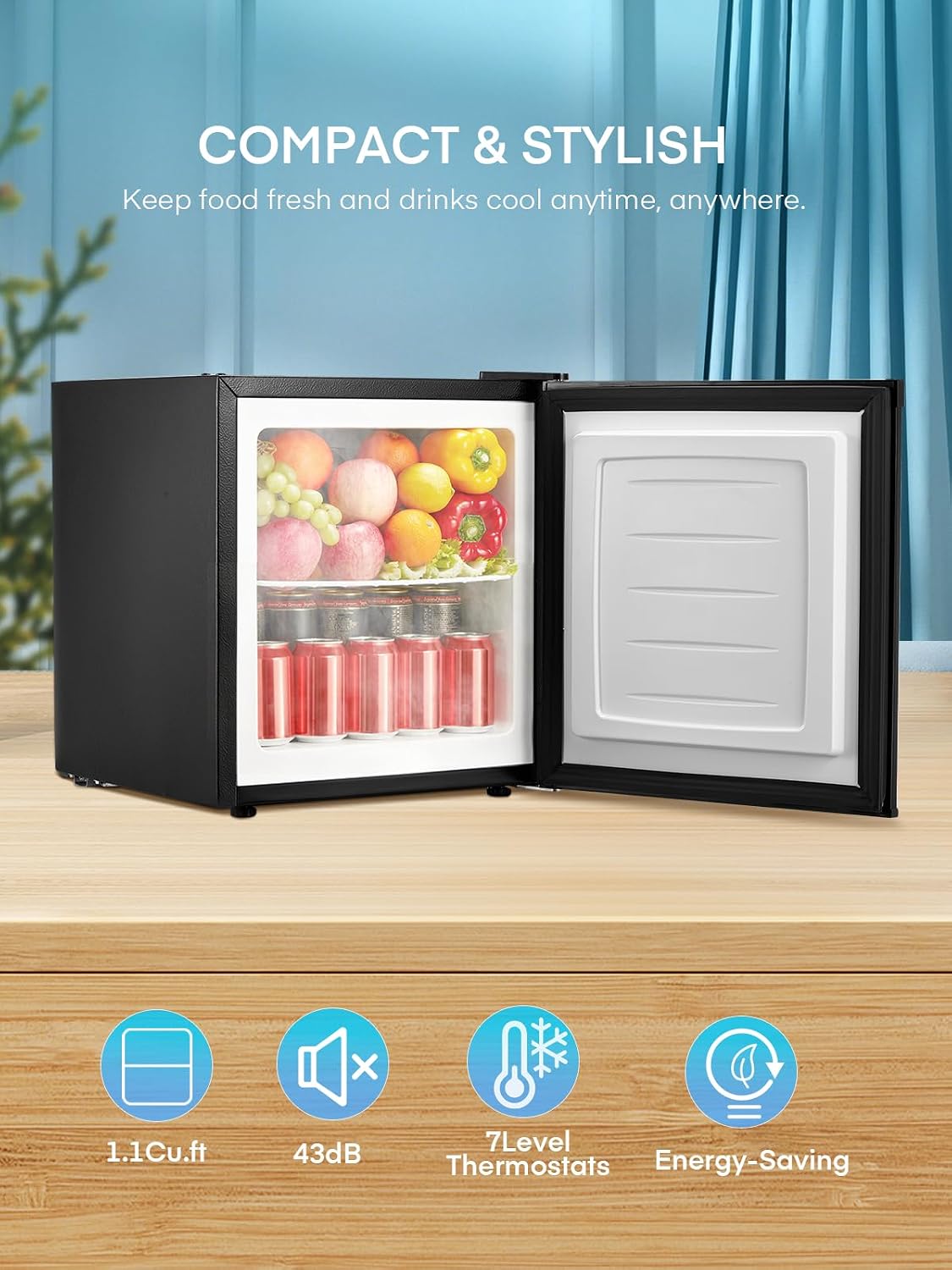 FOHERE 32L Mini Small Freezer Small Table Top Fridge Energy Efficient